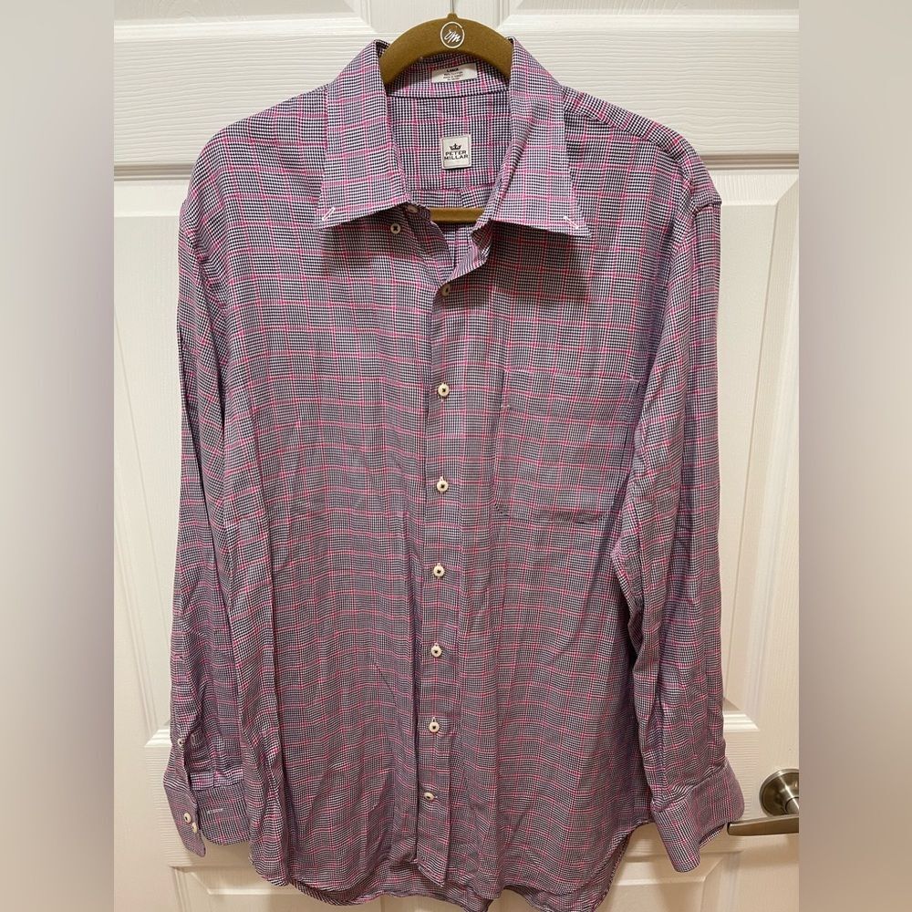 Peter Millar Mens Long Sleeve Button Shirt Size L Purple Pink